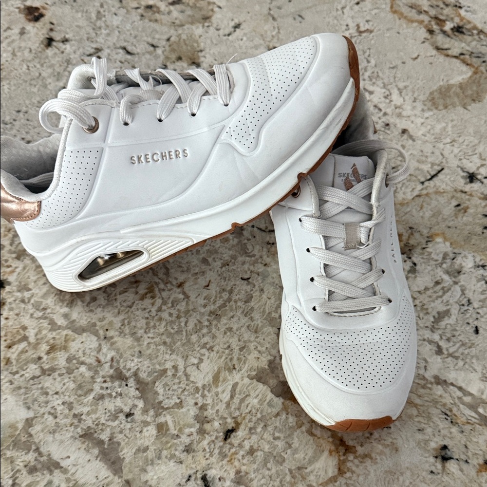 Skechers White and Tan Sneakers